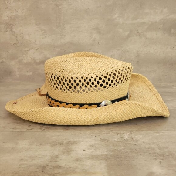 Bullhide Straw Cowboy Hat Womens Small Leather Beaded Concho Band Western Rodeo - Picture 3 of 15